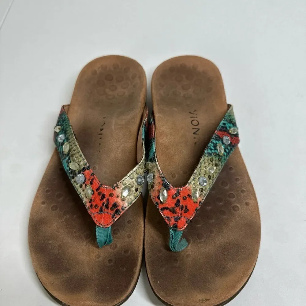 Vionic Lucia Snake Multi Gem-Stoned Thong Flip Flop Women's Size 7 Sandal
